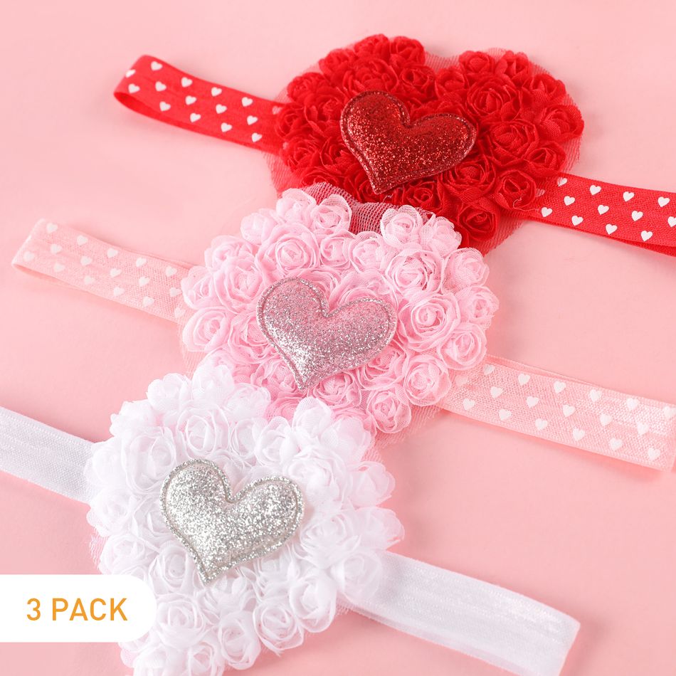 3-pack Valentine's Day Sequin Heart Decor Embroidered Rose Flower Headband for Girls Multi-color big image 1