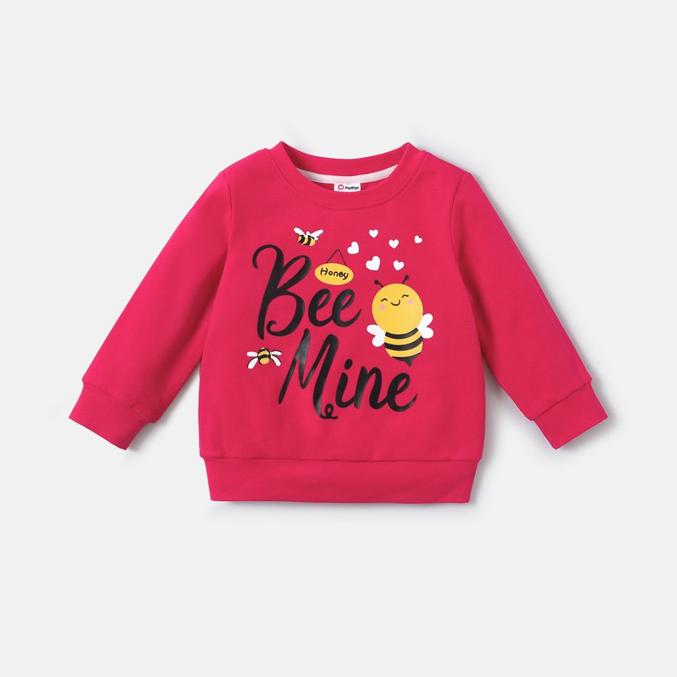 Baby Girl Cotton Letter Bee Print Pullover Sweatshirt Roseo big image 1