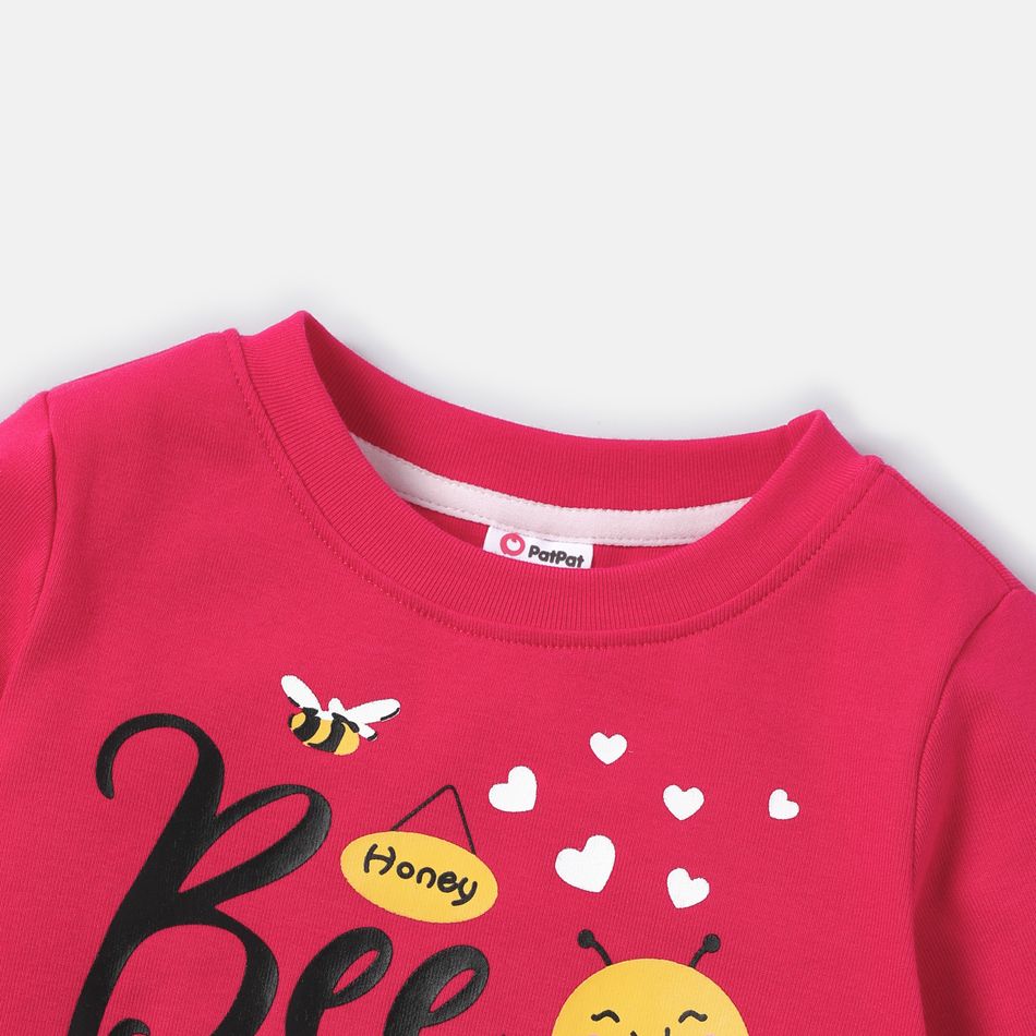 Baby Girl Cotton Letter Bee Print Pullover Sweatshirt Roseo big image 4