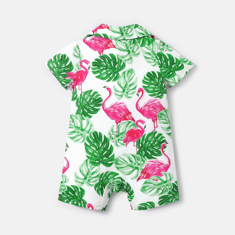 Baby Boy Floral Animal Print Lapel Collar Short-sleeve Romper Green big image 2