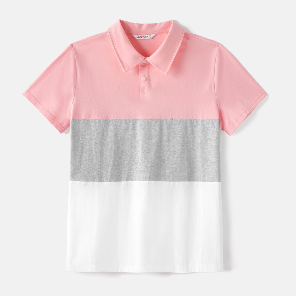 Family Matching 95% Cotton Short-sleeve Colorblock Polo Shirts and Floral Print Naia™ Spliced Tank Dresses Sets Pink big image 14