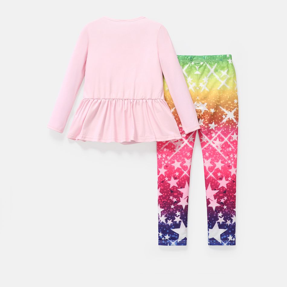 Barbie 2pcs Kid Girl Character Print Long-sleeve Tee and Star Print Leggings Set Pink big image 2