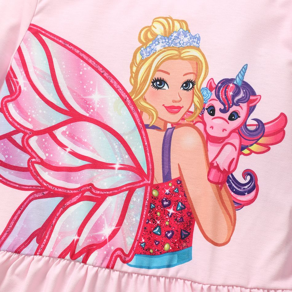 Barbie 2pcs Kid Girl Character Print Long-sleeve Tee and Star Print Leggings Set Pink big image 3
