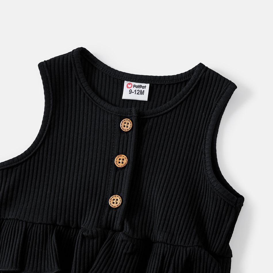 Mommy and Me Black Cotton Ribbed Halter Bodycon Dresses Black big image 9