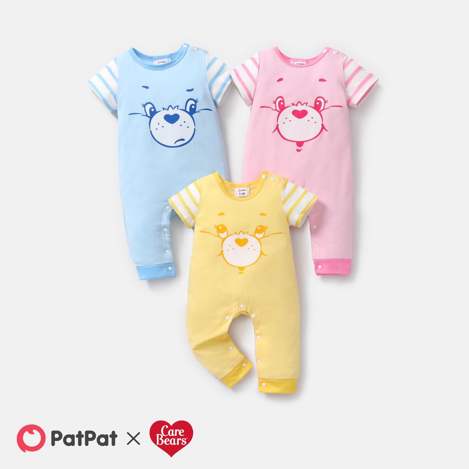 Care Bears Baby Boy/Girl Cotton Striped Short-sleeve Bear Print Jumpsuit Pink big image 2