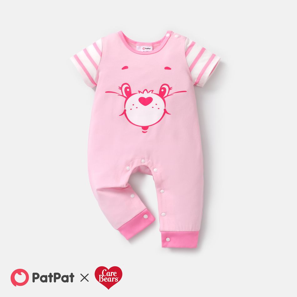 Care Bears Baby Boy/Girl Cotton Striped Short-sleeve Bear Print Jumpsuit Pink
