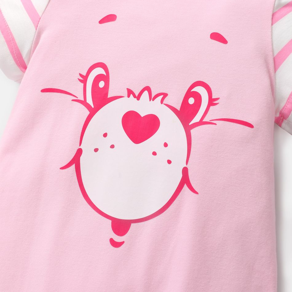 Care Bears Baby Boy/Girl Cotton Striped Short-sleeve Bear Print Jumpsuit Pink big image 4