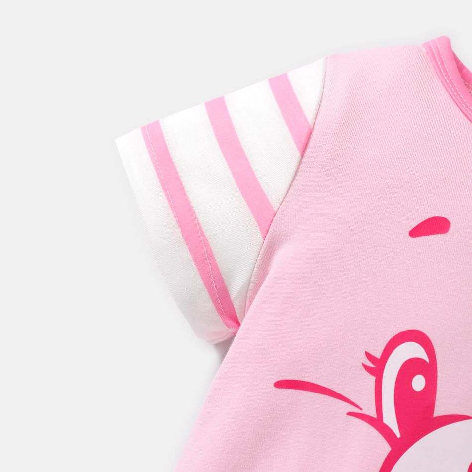 Care Bears Baby Boy/Girl Cotton Striped Short-sleeve Bear Print Jumpsuit Pink big image 3