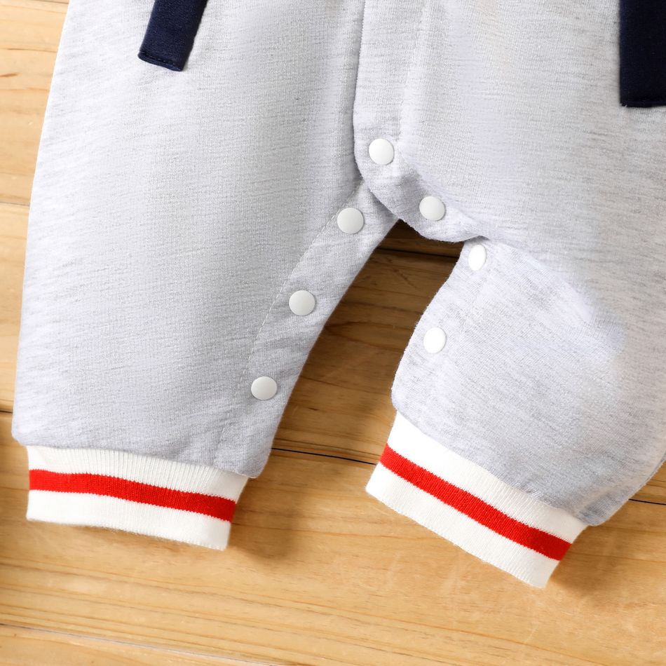 Baby Boy Letter Embroidered Colorblock Raglan Sleeve Jumpsuit Grey big image 5