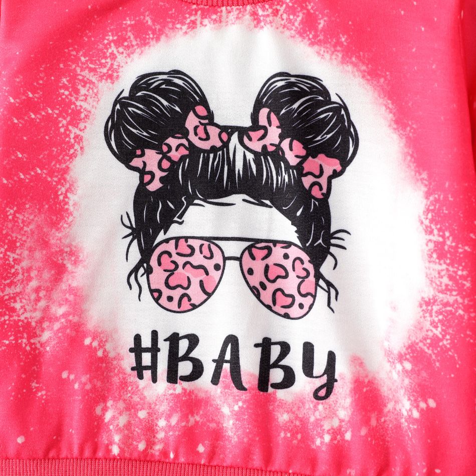 Baby Girl Figure & Letter Print Sweatshirt Pink big image 4
