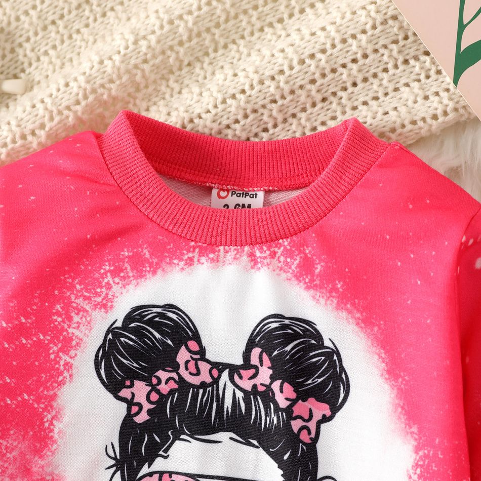 Baby Girl Figure & Letter Print Sweatshirt Pink big image 3