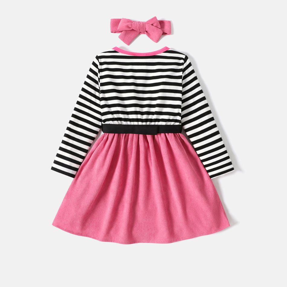 L.O.L. SURPRISE! Toddler Girl Faux-two Stripe Splice Belted Long-sleeve Dress Pink big image 3
