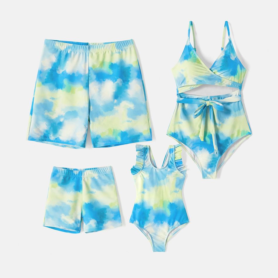 Family Matching Tie Dye Cut Out One-piece Swimsuit and Swim Trunks Multi-color