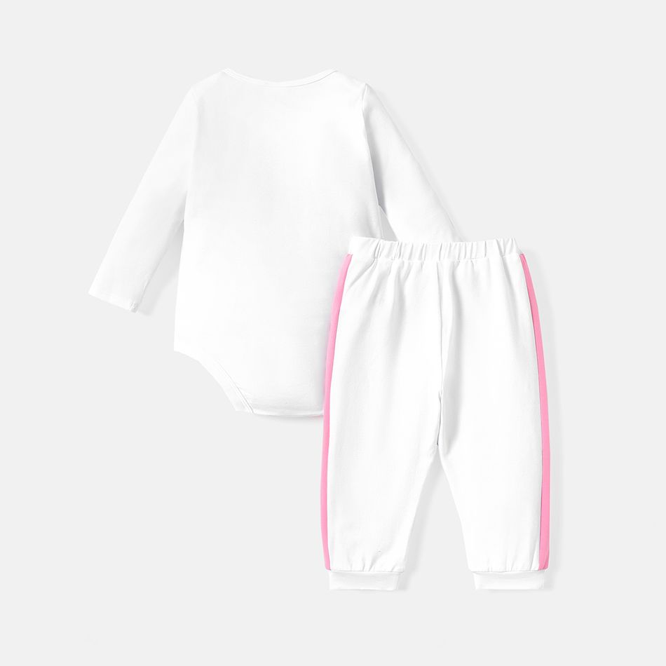 2pcs Baby Girl Cotton Long-sleeve Heart & Letter Print Romper and Sweatpants Set White big image 3