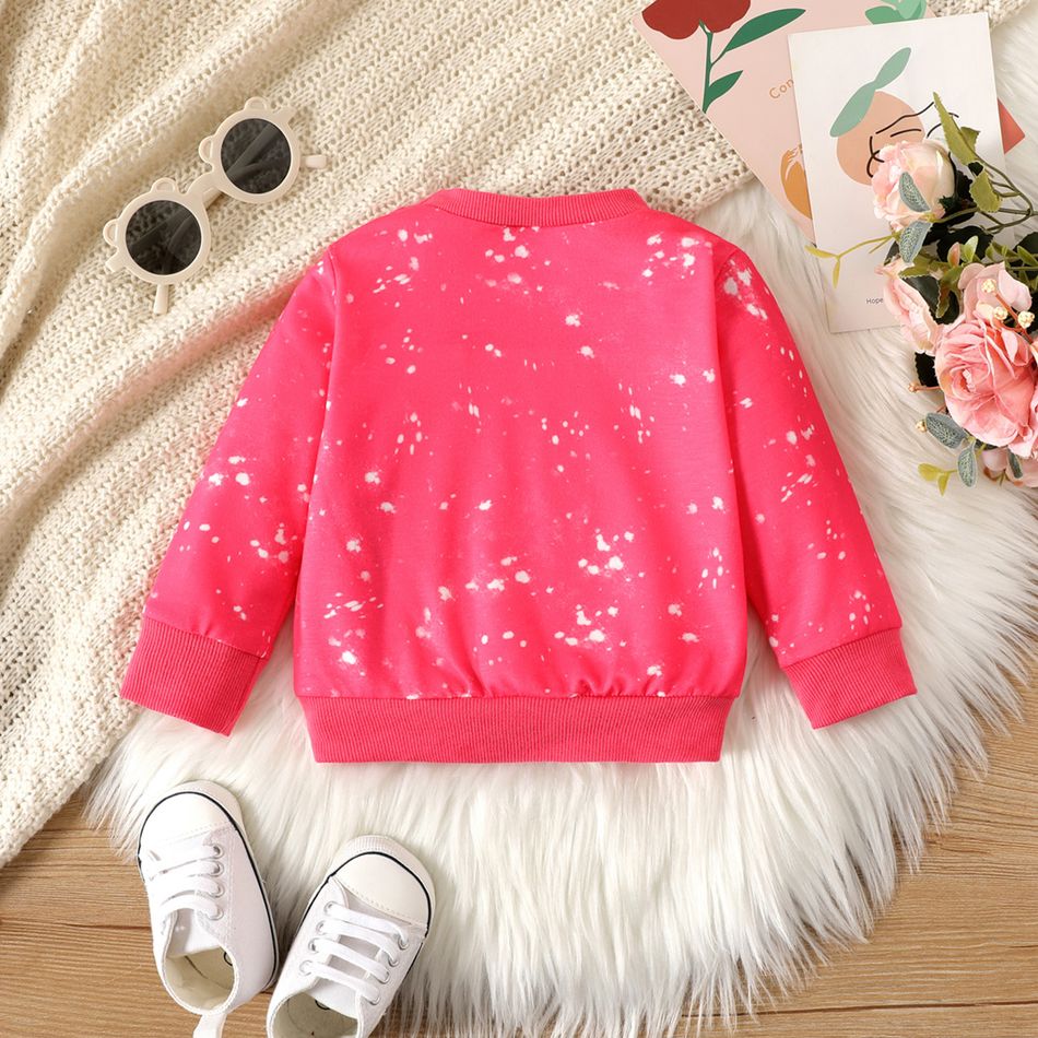 Baby Girl Figure & Letter Print Sweatshirt Pink big image 2