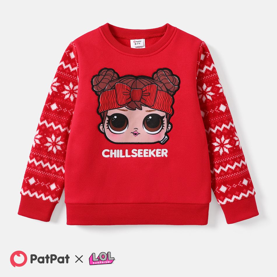 L.O.L. SURPRISE! Kid Girl Christmas Character Print Polar Fleece Splice Sleeve Sweatshirt Red-2 big image 1