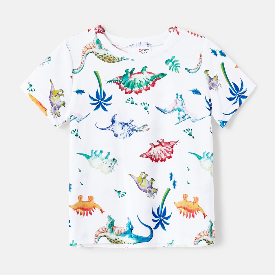 Family Matching Allover Dinosaur Print Belted Spliced Dresses and Short-sleeve T-shirts Sets Colorful big image 14