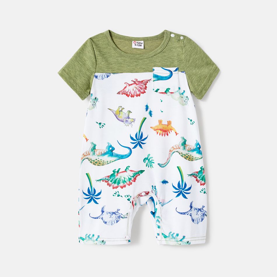Family Matching Allover Dinosaur Print Belted Spliced Dresses and Short-sleeve T-shirts Sets Colorful big image 16