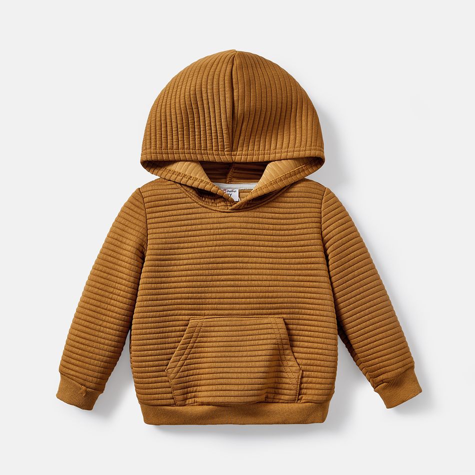 Toddler/Kid Boy Solid Color Textured Hoodie Sweatshirt Khaki big image 1