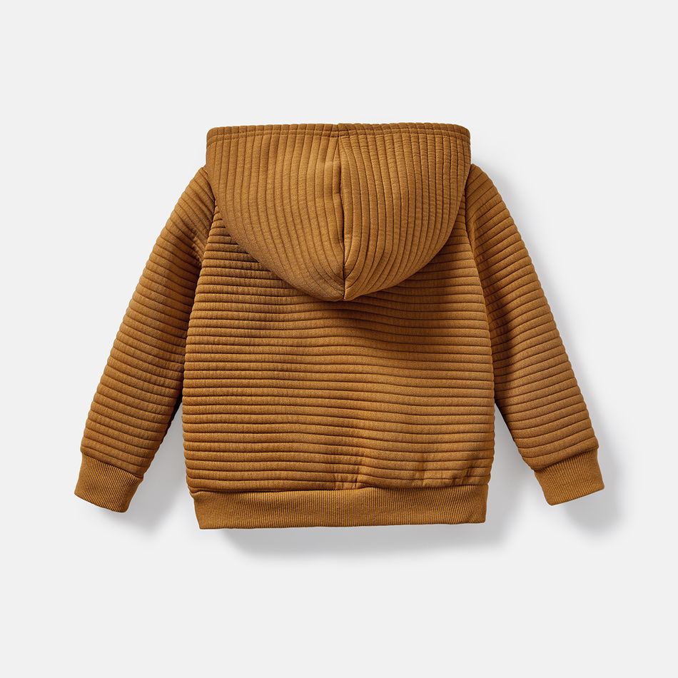 Toddler/Kid Boy Solid Color Textured Hoodie Sweatshirt Khaki big image 2