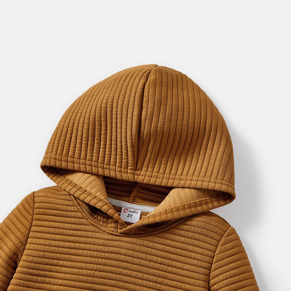 Toddler/Kid Boy Solid Color Textured Hoodie Sweatshirt Khaki big image 4