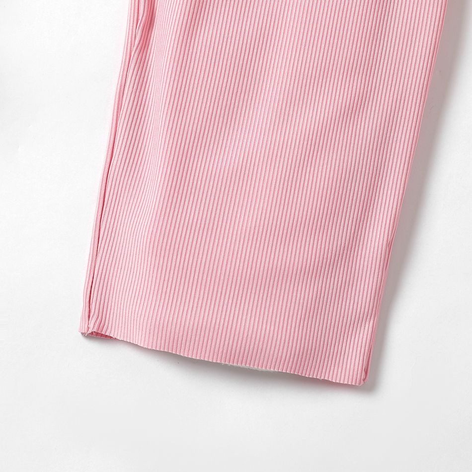 Kid Girl 3D Bowknot Design Solid Color Elasticized Straight Pants Pink big image 5