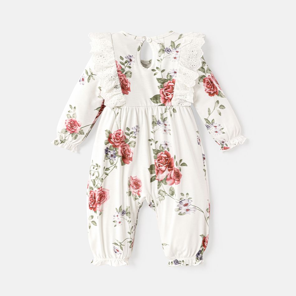 Baby Girl Floral Print Ruffle Trim Long-sleeve Naia™ Jumpsuit White big image 2