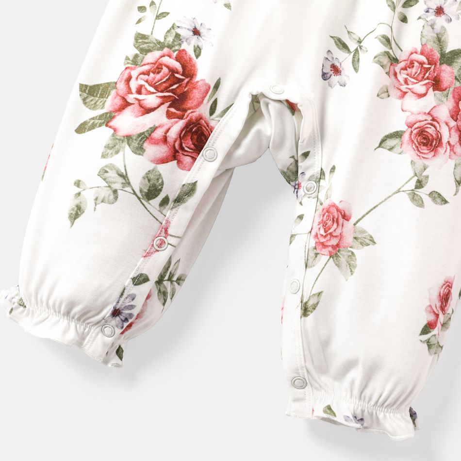 Baby Girl Floral Print Ruffle Trim Long-sleeve Naia™ Jumpsuit White big image 5
