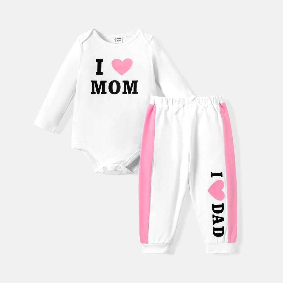 2pcs Baby Girl Cotton Long-sleeve Heart & Letter Print Romper and Sweatpants Set White big image 1