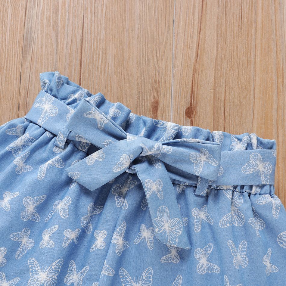 2pcs Kid Girl Butterfly Print Short-sleeve Tee and Belted Shorts Set Blue big image 4