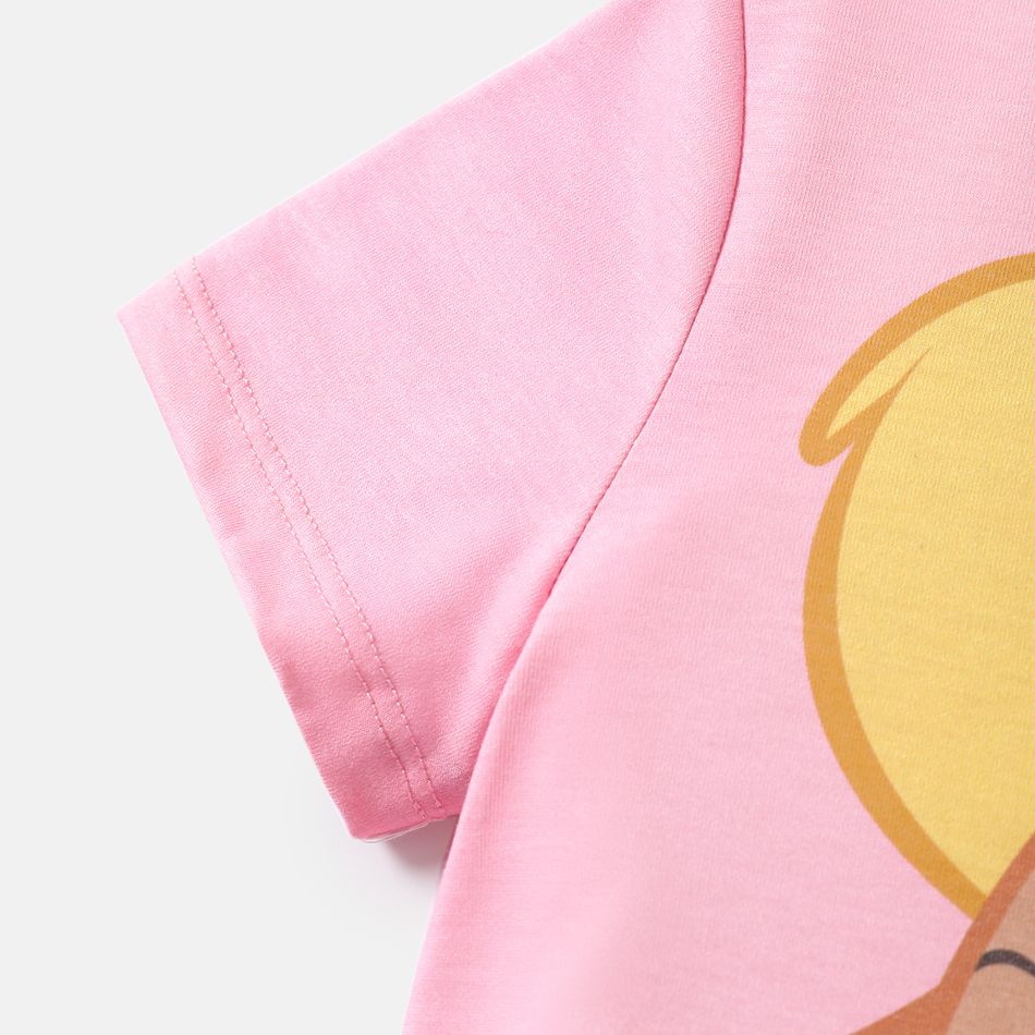 Looney Tunes 2pcs Toddler Girl/Boy Naia Character Print Short-sleeve Tee and Stripe Cotton Pants Set Pink big image 3