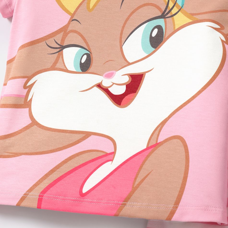 Looney Tunes 2pcs Toddler Girl/Boy Naia Character Print Short-sleeve Tee and Stripe Cotton Pants Set Pink big image 2