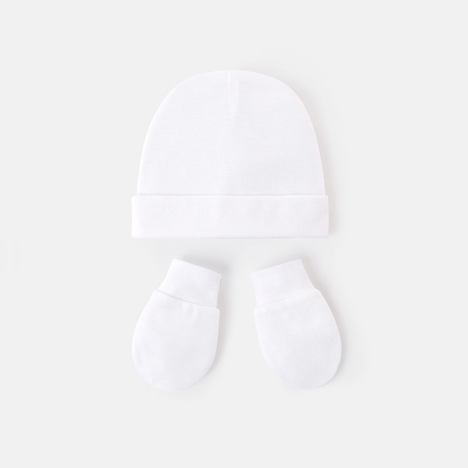 2-piece Baby Solid Color Cotton Anti-scratch Glove & Beanie Hat Set White big image 3