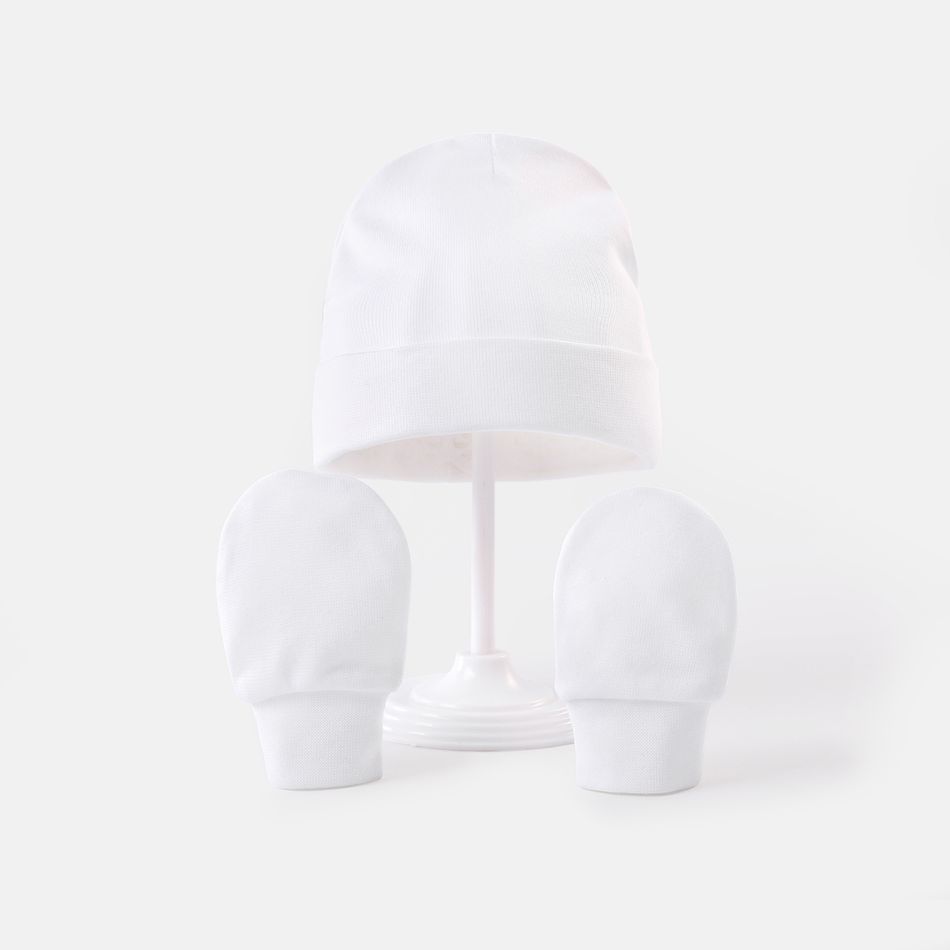 2-piece Baby Solid Color Cotton Anti-scratch Glove & Beanie Hat Set White