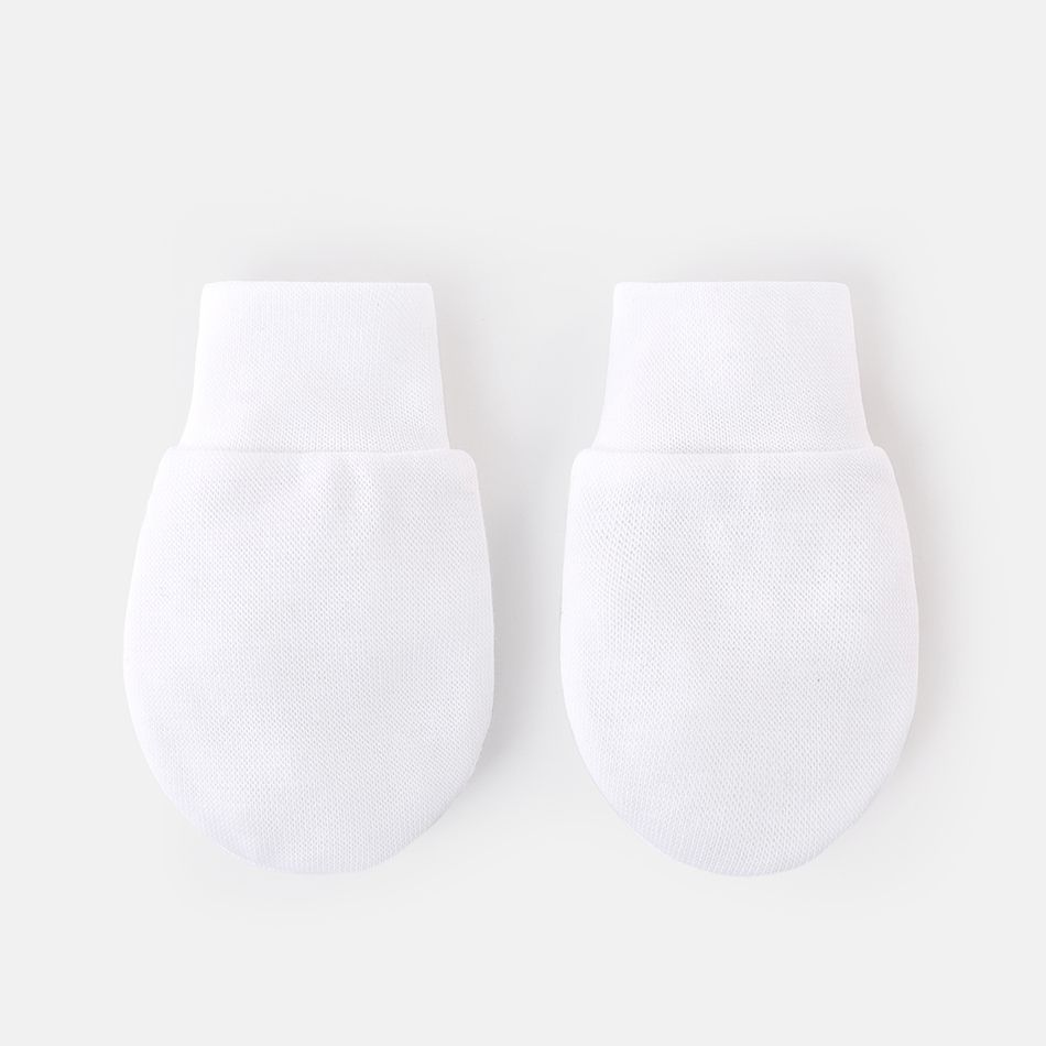 2-piece Baby Solid Color Cotton Anti-scratch Glove & Beanie Hat Set White big image 2