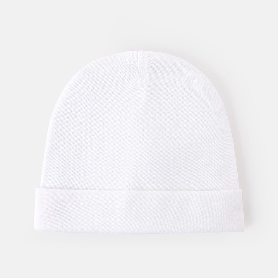 2-piece Baby Solid Color Cotton Anti-scratch Glove & Beanie Hat Set White big image 4
