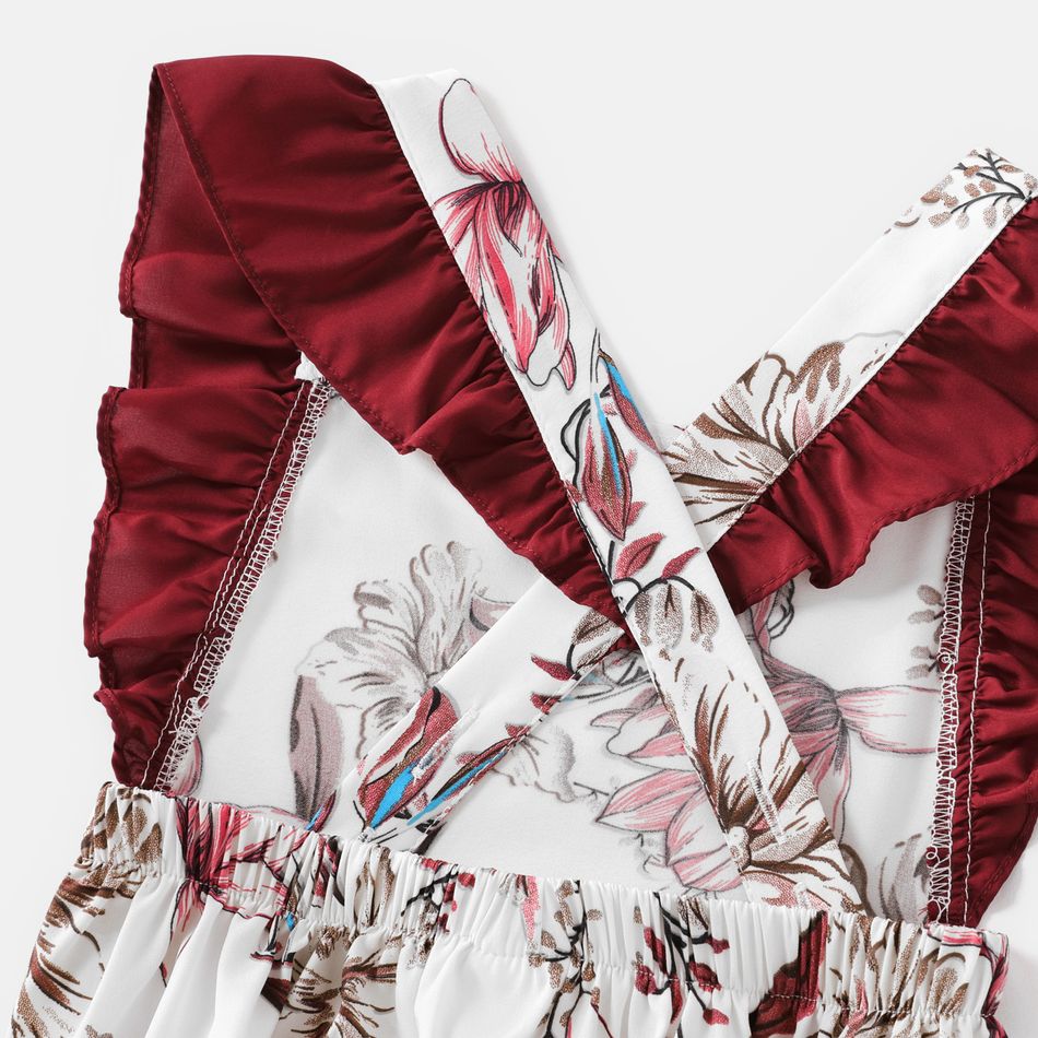 Family Matching Cotton Short-sleeve T-shirts and Floral Print Spliced Cami Dresses Sets WineRed big image 11