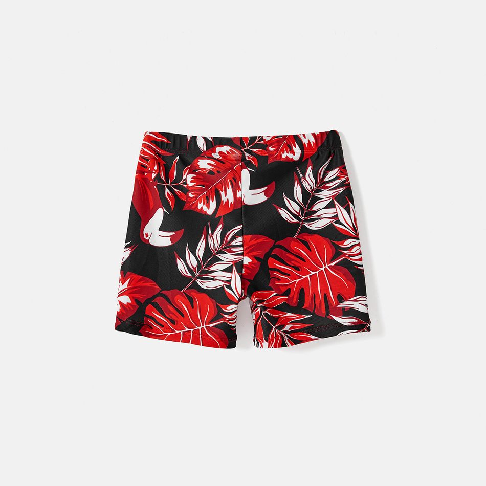 Family Matching Allover Plant Print Swim Trunks and Scallop Trim One-piece Swimsuit Red-2 big image 17