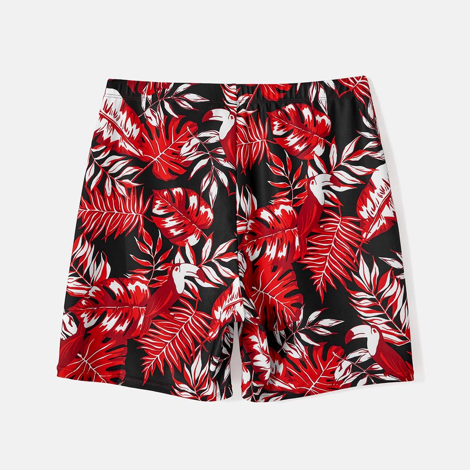 Family Matching Allover Plant Print Swim Trunks and Scallop Trim One-piece Swimsuit Red-2 big image 12