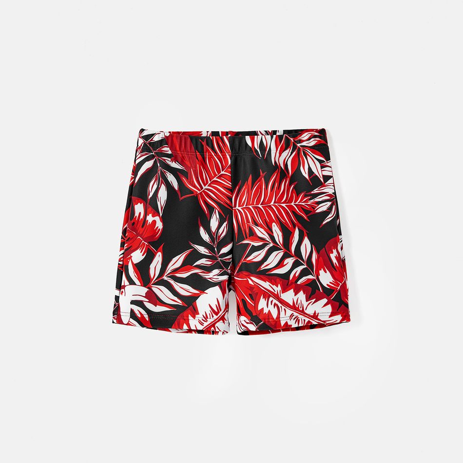 Family Matching Allover Plant Print Swim Trunks and Scallop Trim One-piece Swimsuit Red-2 big image 16