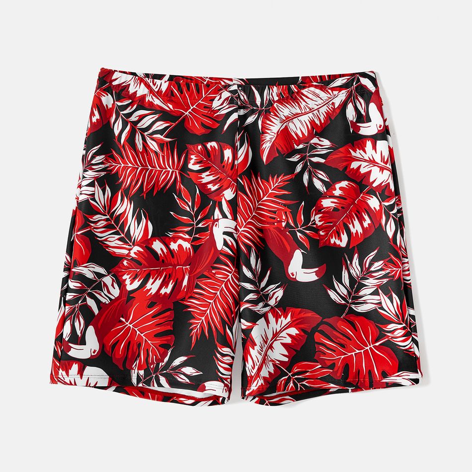 Family Matching Allover Plant Print Swim Trunks and Scallop Trim One-piece Swimsuit Red-2 big image 11