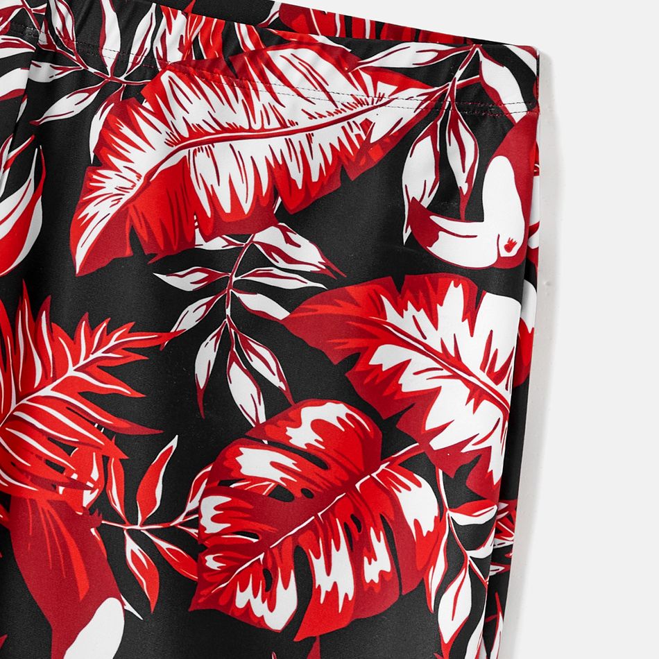 Family Matching Allover Plant Print Swim Trunks and Scallop Trim One-piece Swimsuit Red-2 big image 13