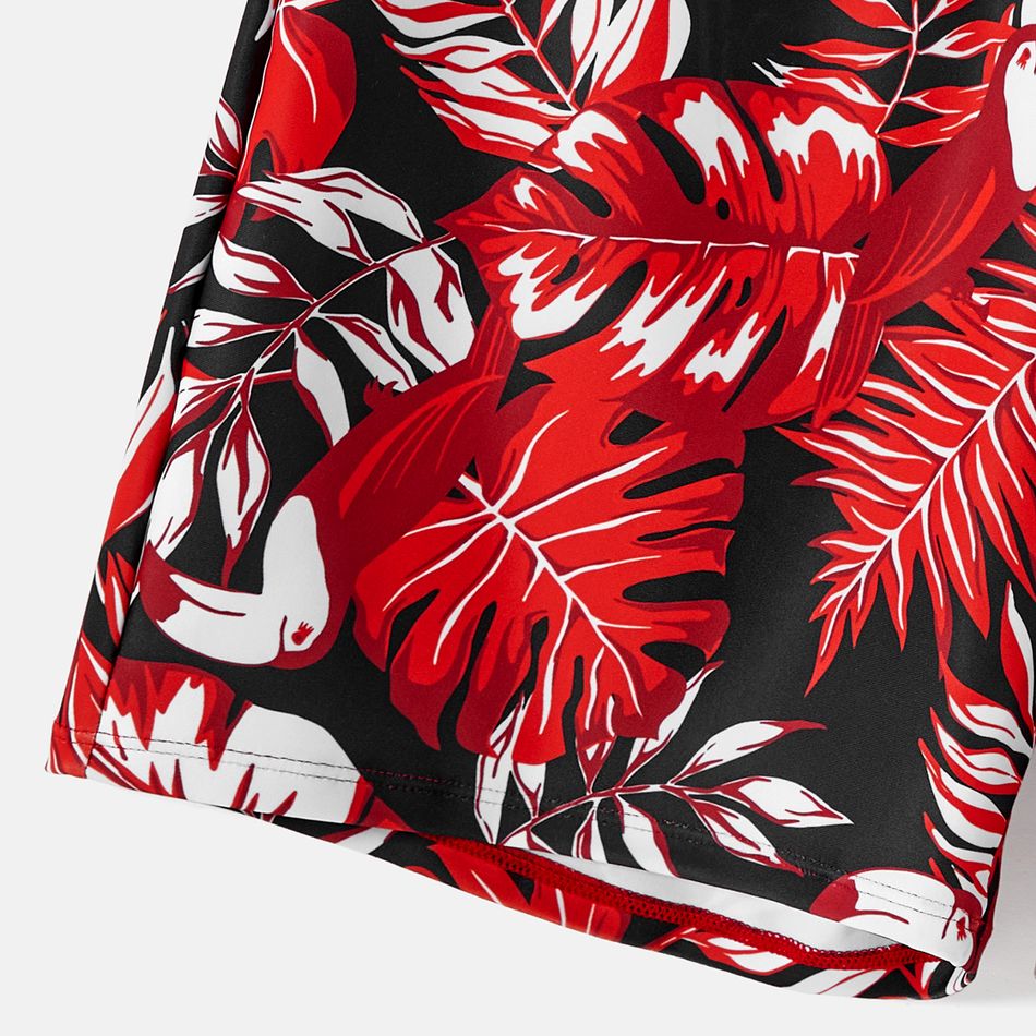 Family Matching Allover Plant Print Swim Trunks and Scallop Trim One-piece Swimsuit Red-2 big image 14