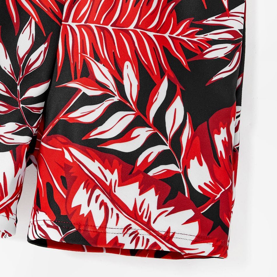 Family Matching Allover Plant Print Swim Trunks and Scallop Trim One-piece Swimsuit Red-2