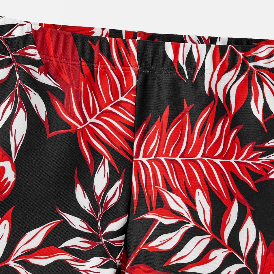 Family Matching Allover Plant Print Swim Trunks and Scallop Trim One-piece Swimsuit Red-2 big image 18