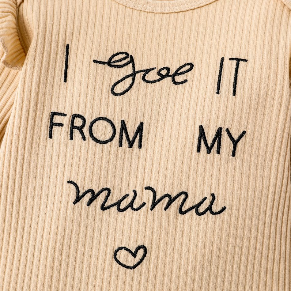 3pcs Baby Girl Cotton Ribbed Letter Embroidered Ruffle Long-sleeve Romper and Leopard Print Pants & Headband Set ColorBlock big image 4