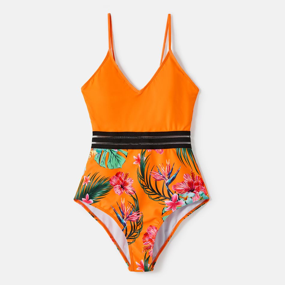 ملابس السباحة إطلالة العائلة مجوف النباتات والزهور البرتقالي big image 3