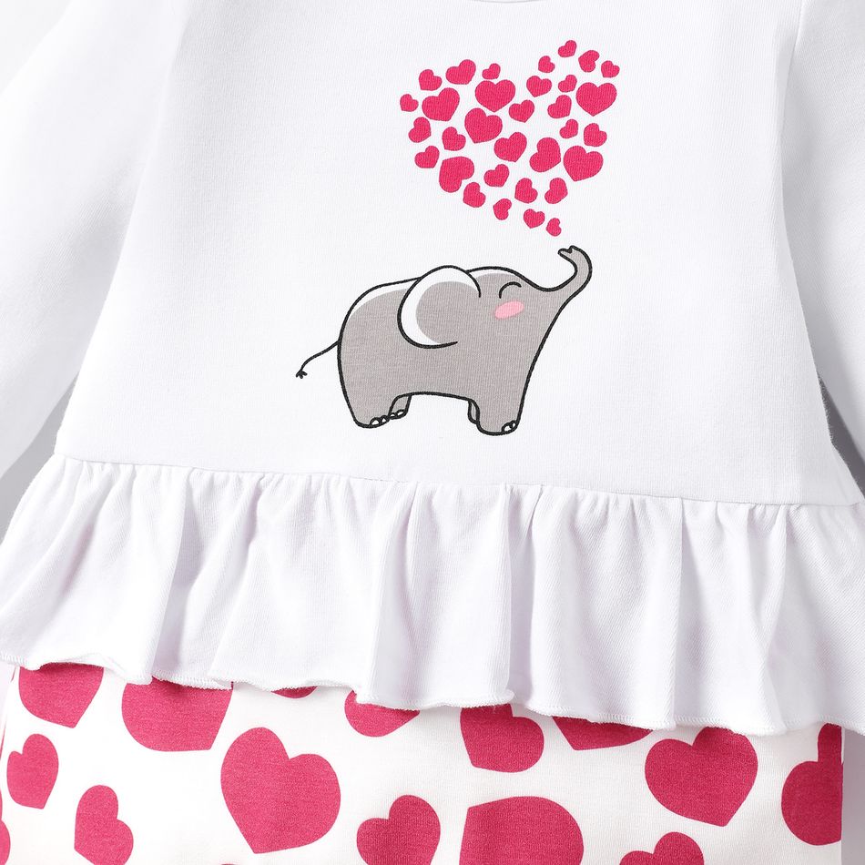 Naia™ 2pcs Baby Girl Cotton Long-sleeve Elephant & Heart Print Faux-two Jumpsuit and Headband Set Red big image 4