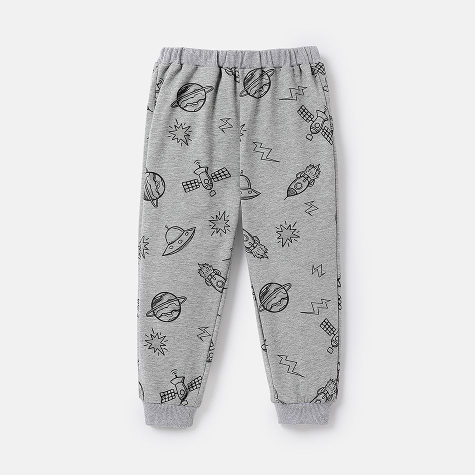 Toddler Boy Allover Space Print Cotton Elasticized Pants Lightgrey big image 1