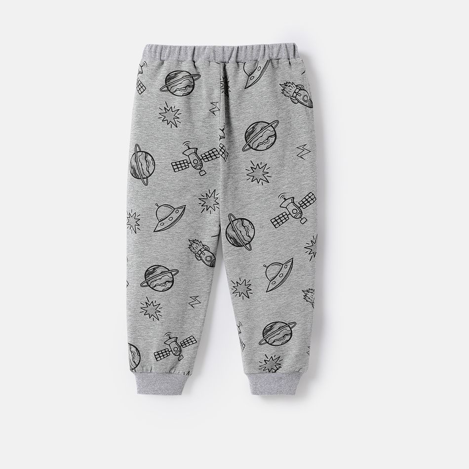 Toddler Boy Allover Space Print Cotton Elasticized Pants Lightgrey big image 3